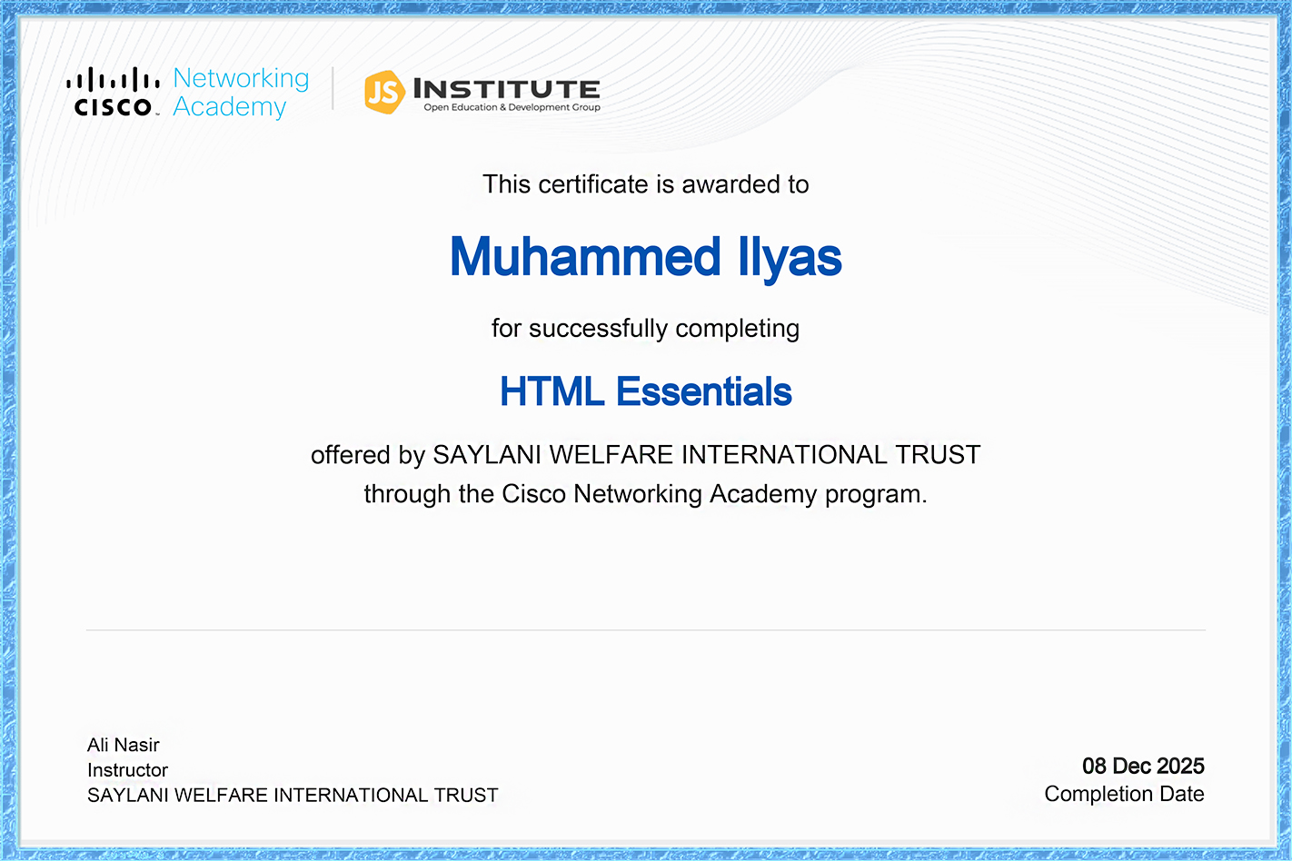 HTML Essentials Certificate